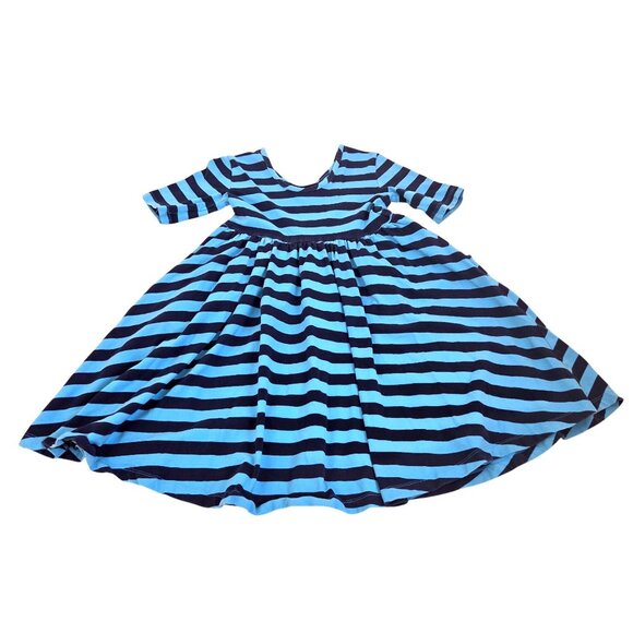 Hanna Andersson Girls Striped Dress Size 6-7 Blue & Black Cotton Blend 4159 - Picture 2 of 9